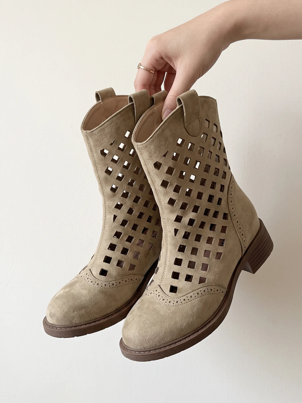 Ottaviana Laser-Cut Diamond Mid-Calf Boots