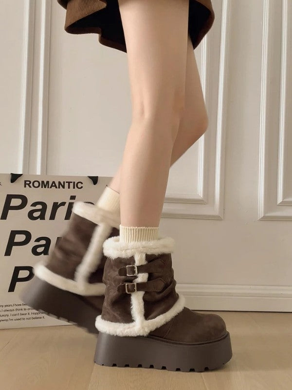 Thick Sole Fleece Mid-Calf Snow Boots