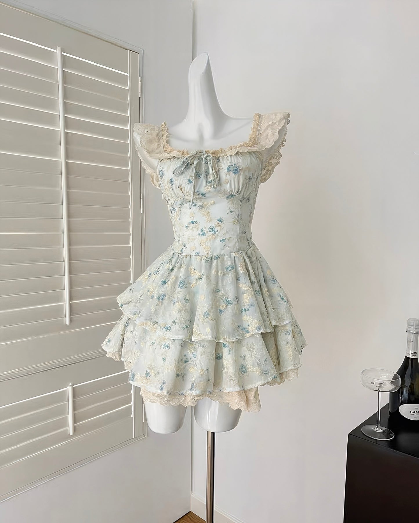 Floral Tiered Ruffle Mini Dress with Lace Trim