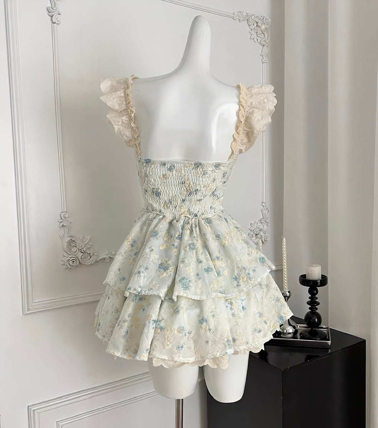 Floral Tiered Ruffle Mini Dress with Lace Trim