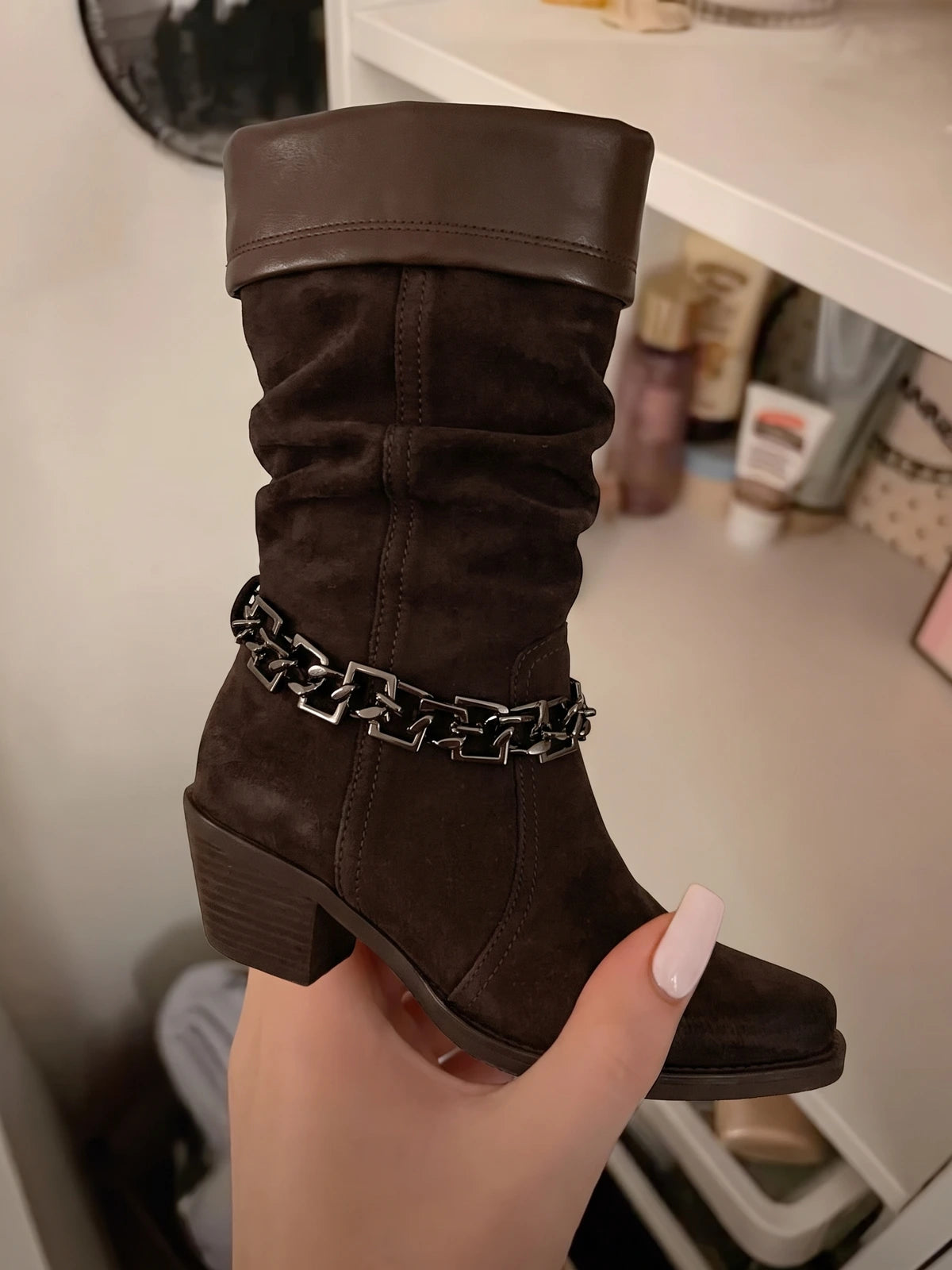 Ombelline Suede Chain Mid-Calf Boots