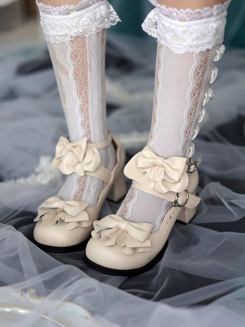 Cute Bow Mid-Heel Leather Shoes