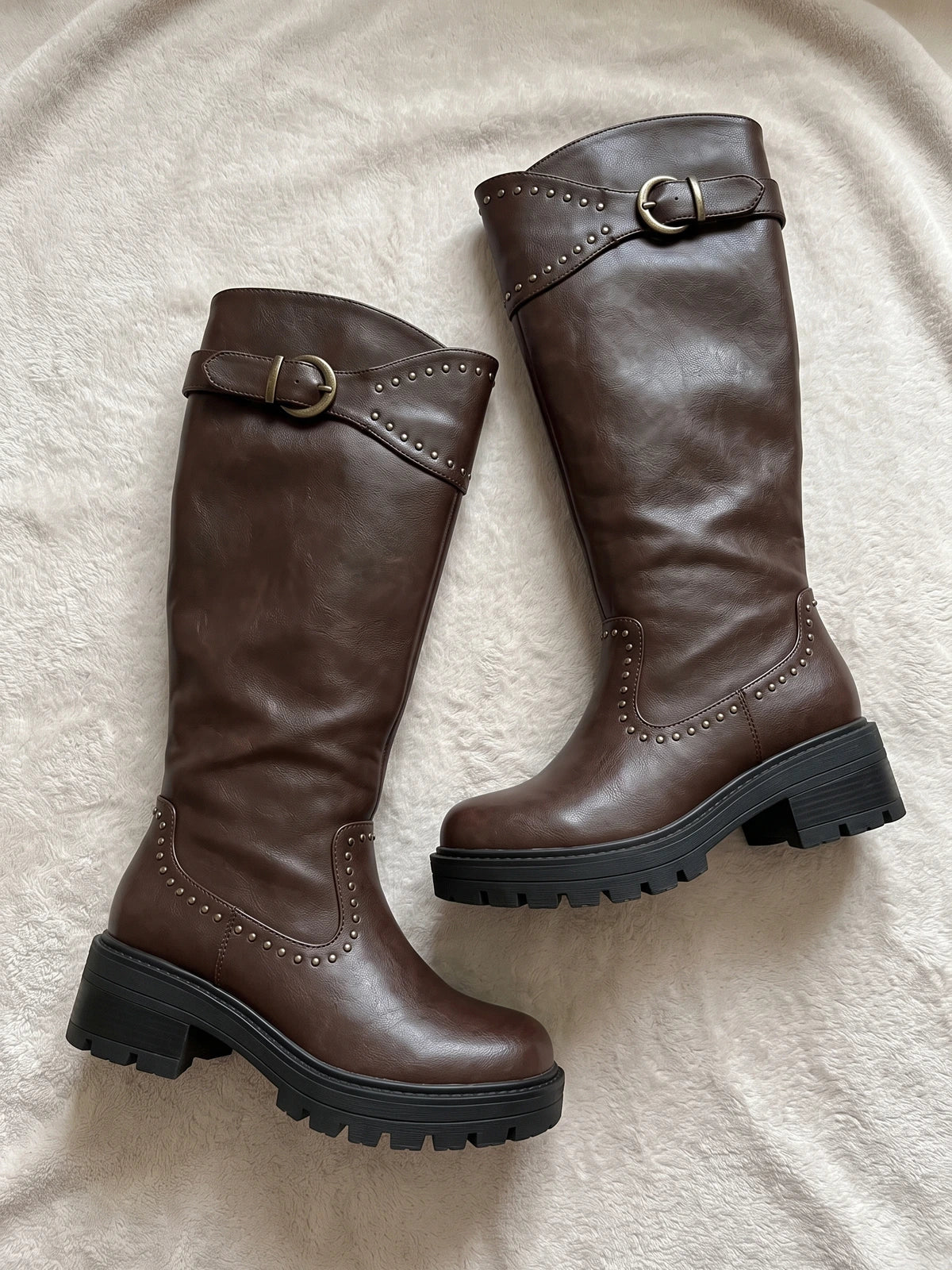 Solange Studded Buckle Knee Boots