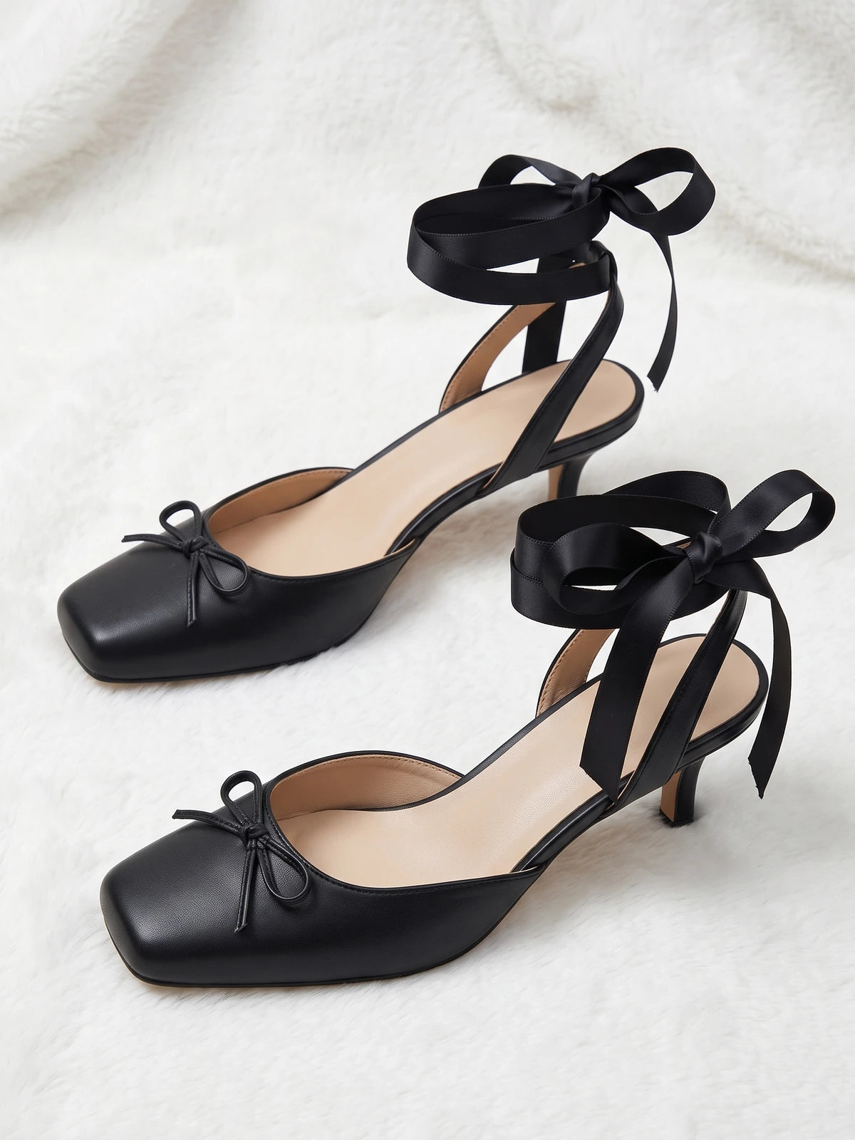 Black Ribbon Bow Sandals