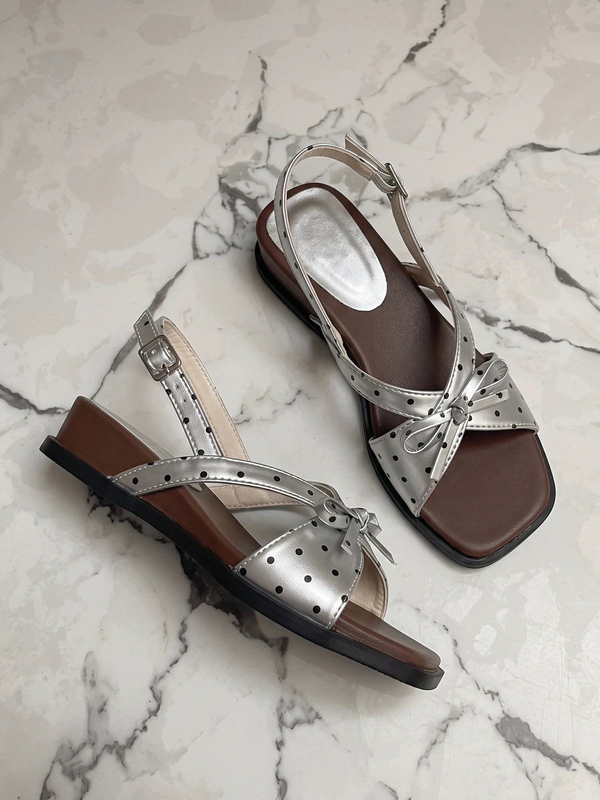 Nadine Polka Dot Bow Wedge Sandals
