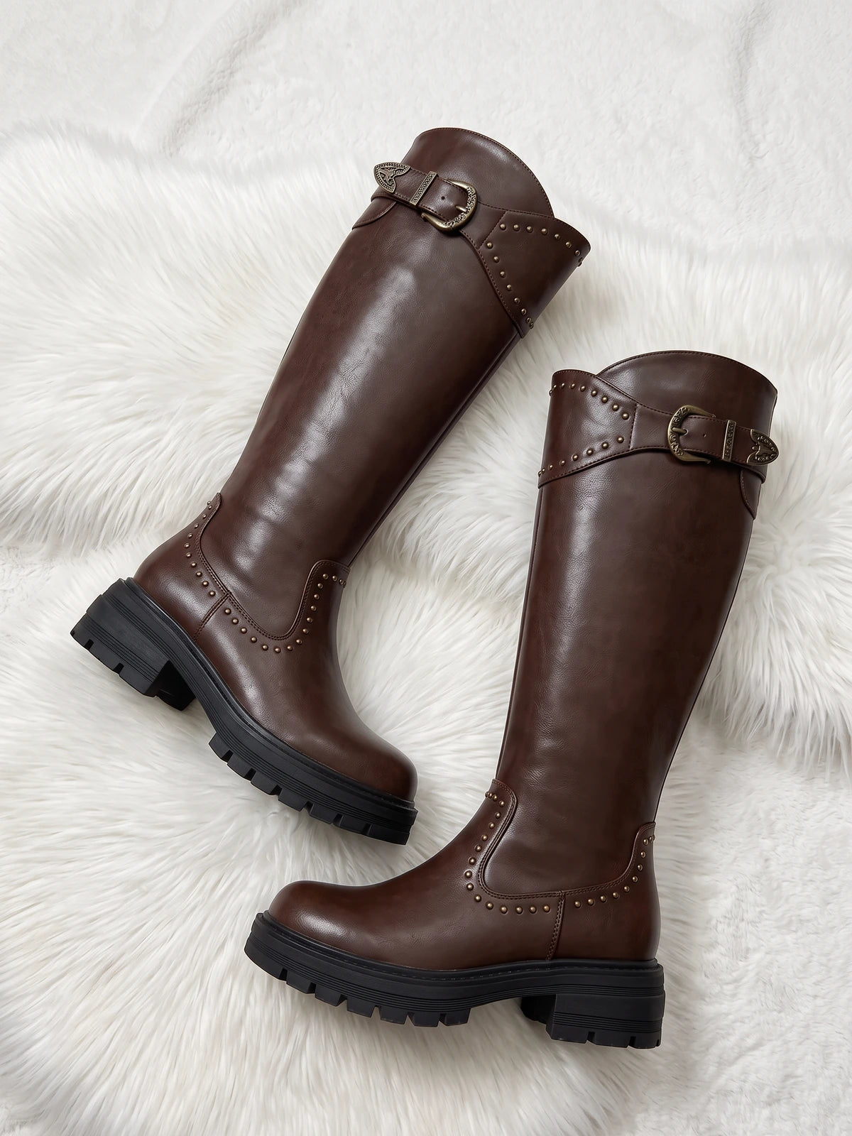 Solange Studded Buckle Knee Boots