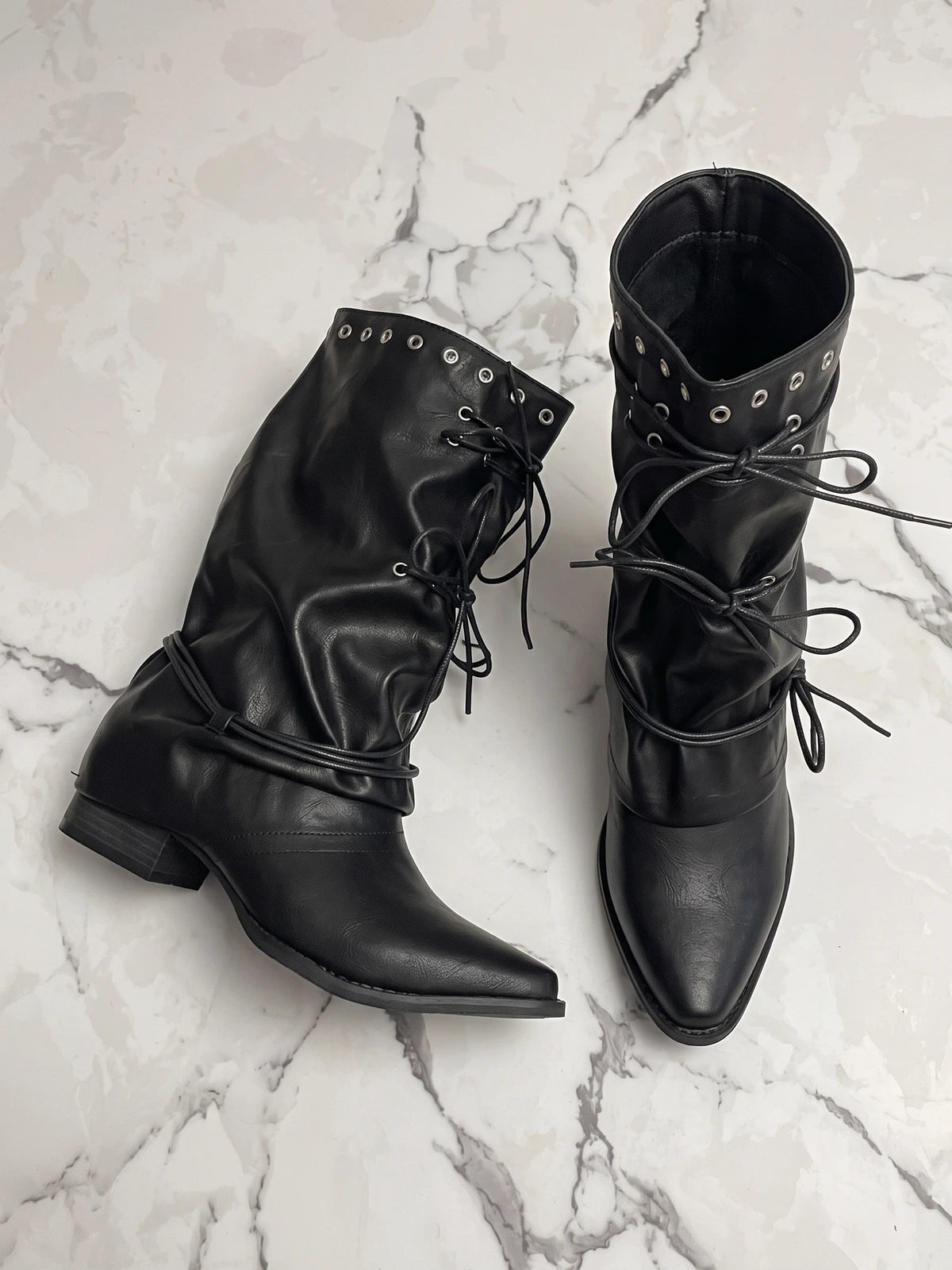 Cleo Pointed Corset-Tie Boots