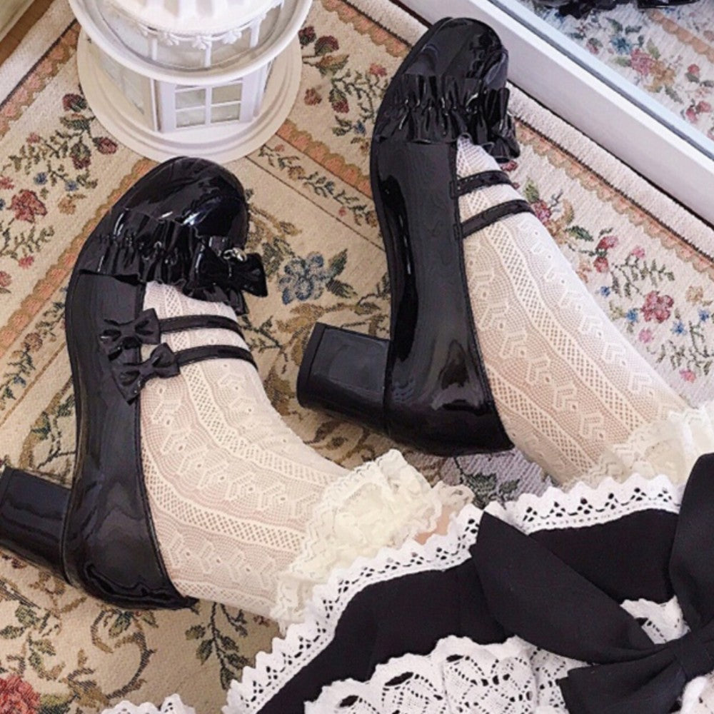 Patent Leather Chunky Heel Lolita Shoes