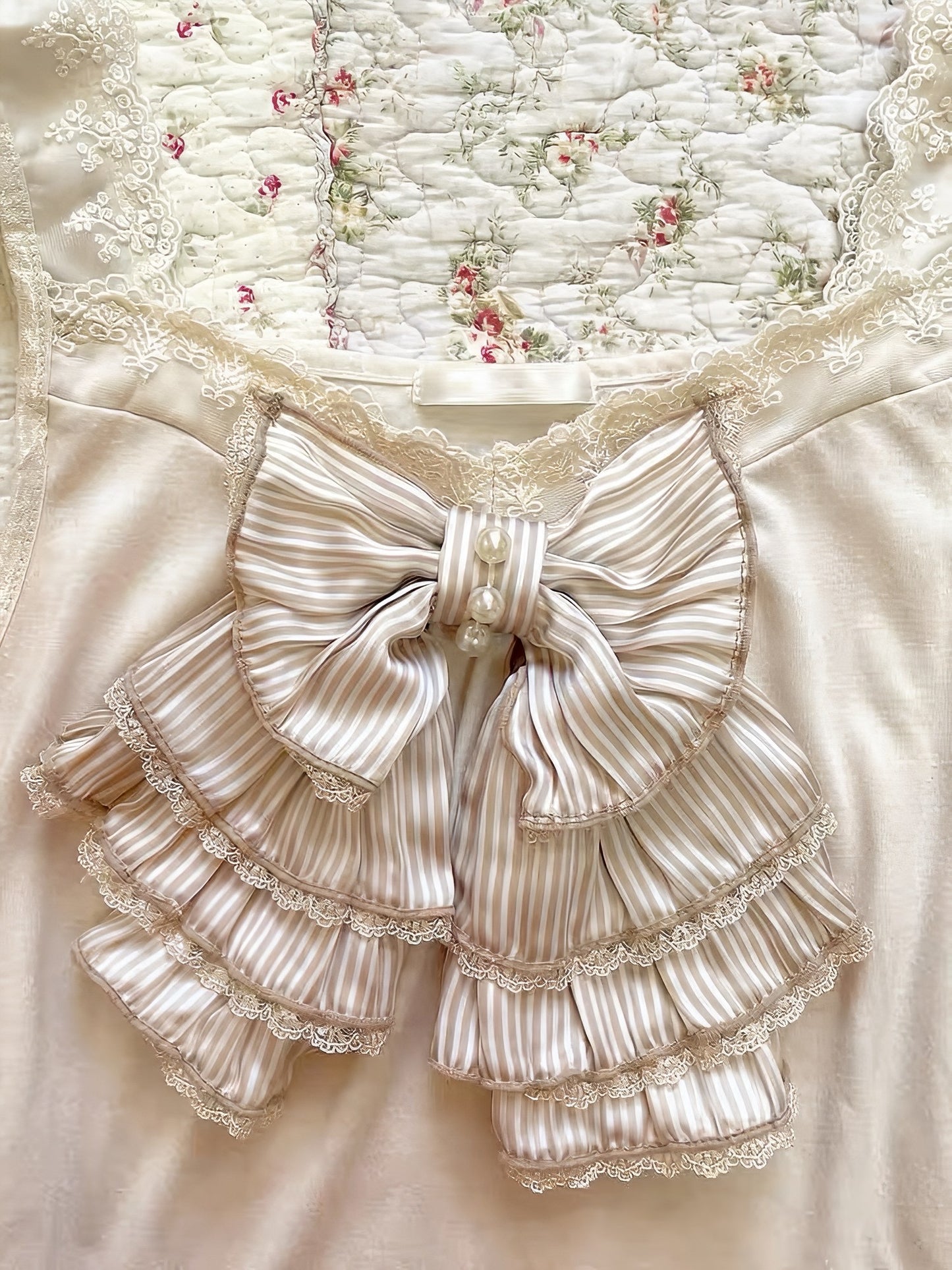 White Puff Sleeve Blouse with Ruffles & Suspenders
