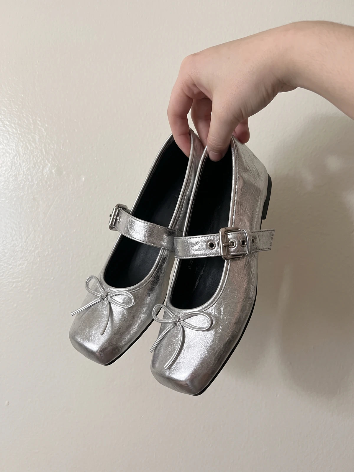 Vincette Silver Bow Mary Jane Flats