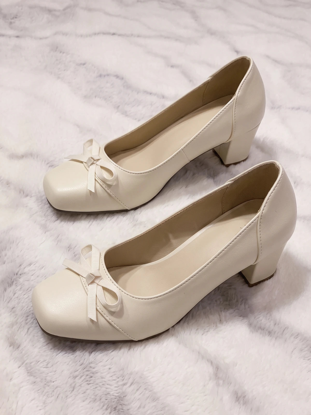 Solange Cream Bow Square Toe Heels