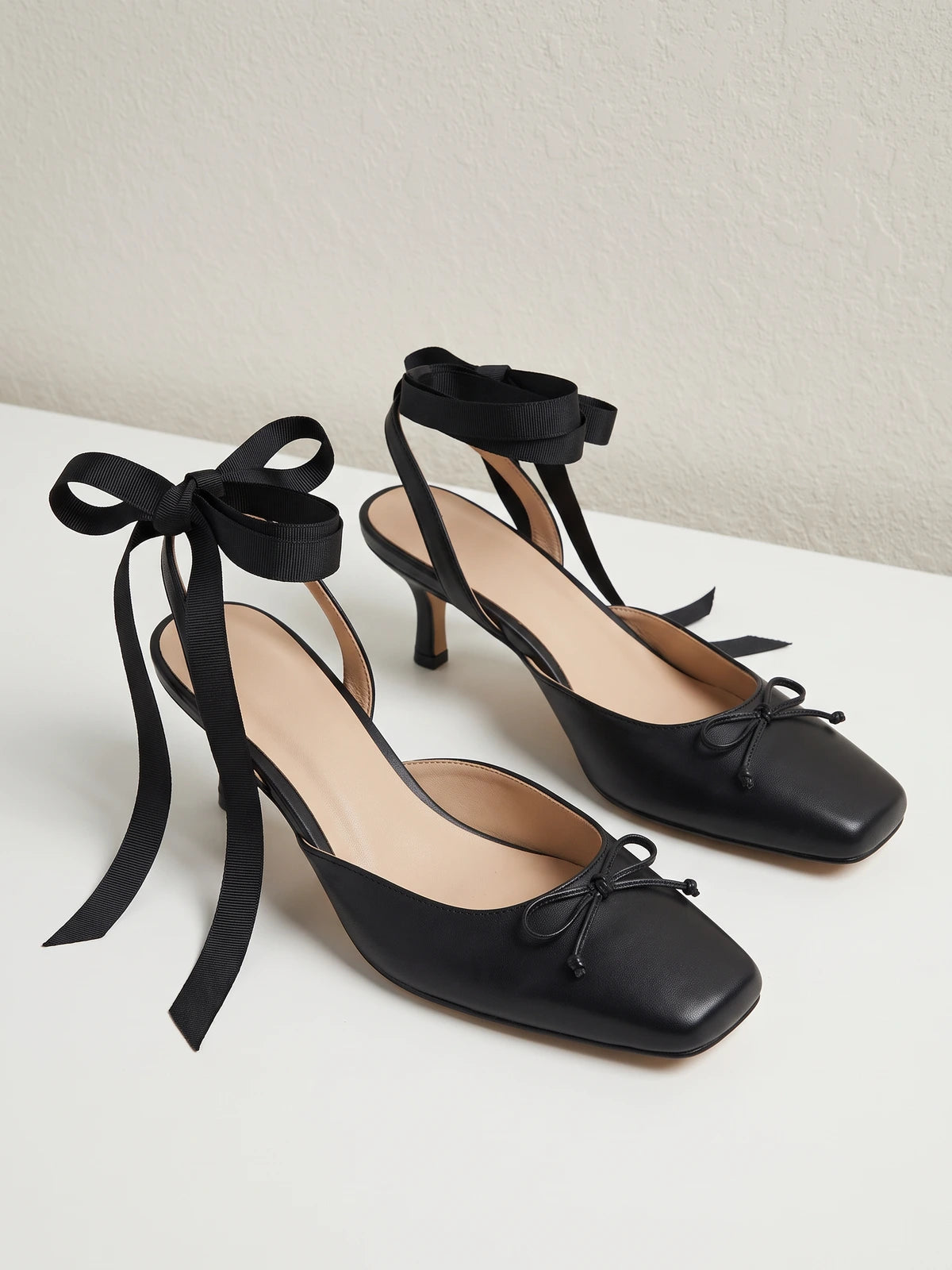 Black Ribbon Bow Sandals