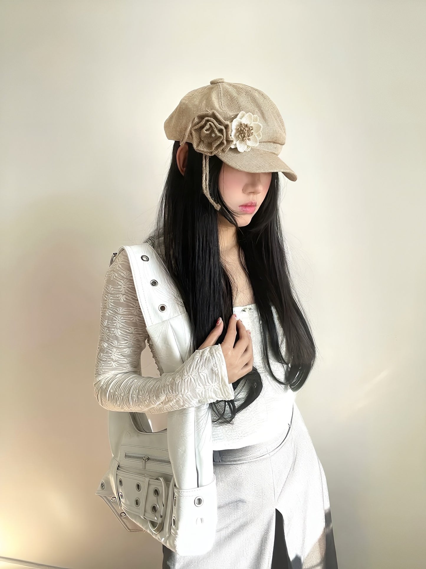 Floral Accent Octagonal Duckbill Hat