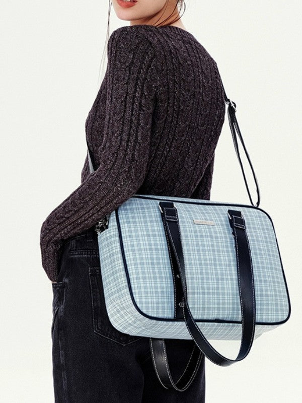 Preppy Plaid Large Tote Bag