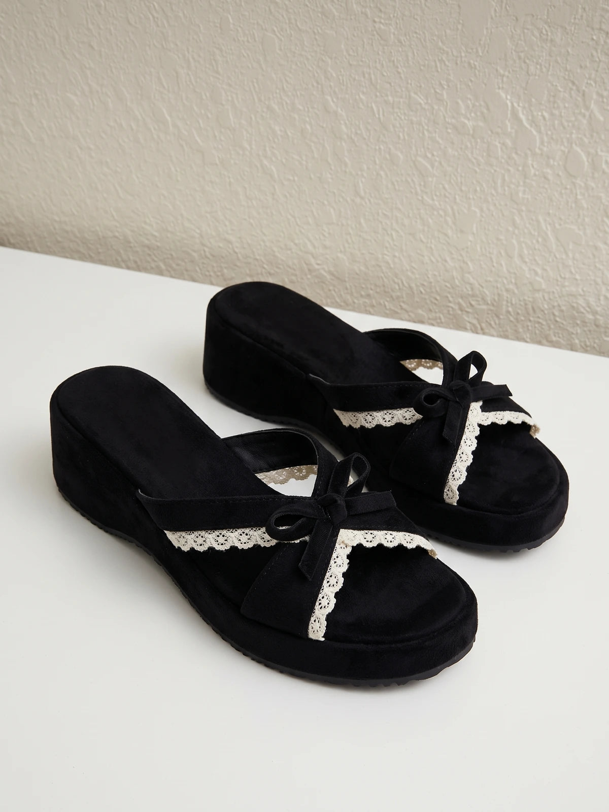 Lenore Lace Piped Velvet Wedge