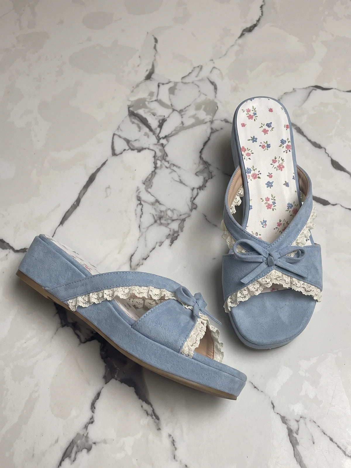 Mignettina Floral Ruffle Wedge Slides