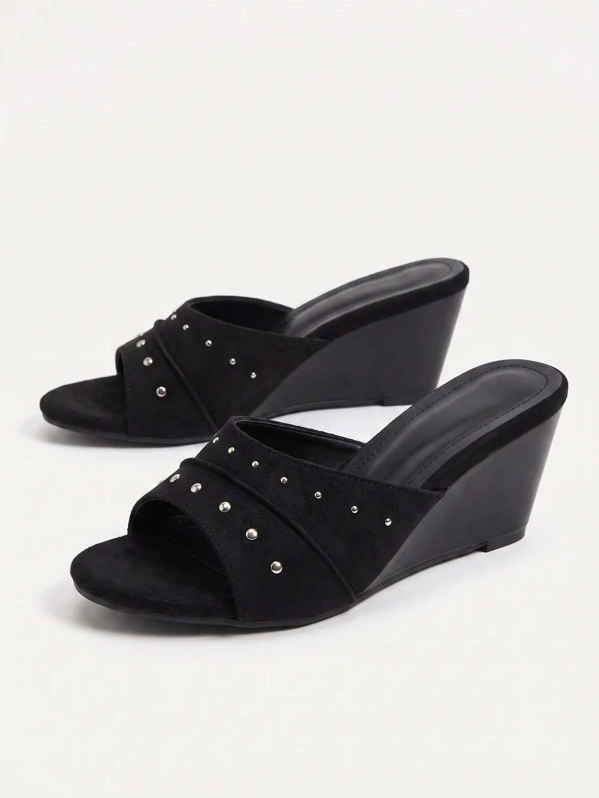 Ombeline Studded Suede Wedge Mules