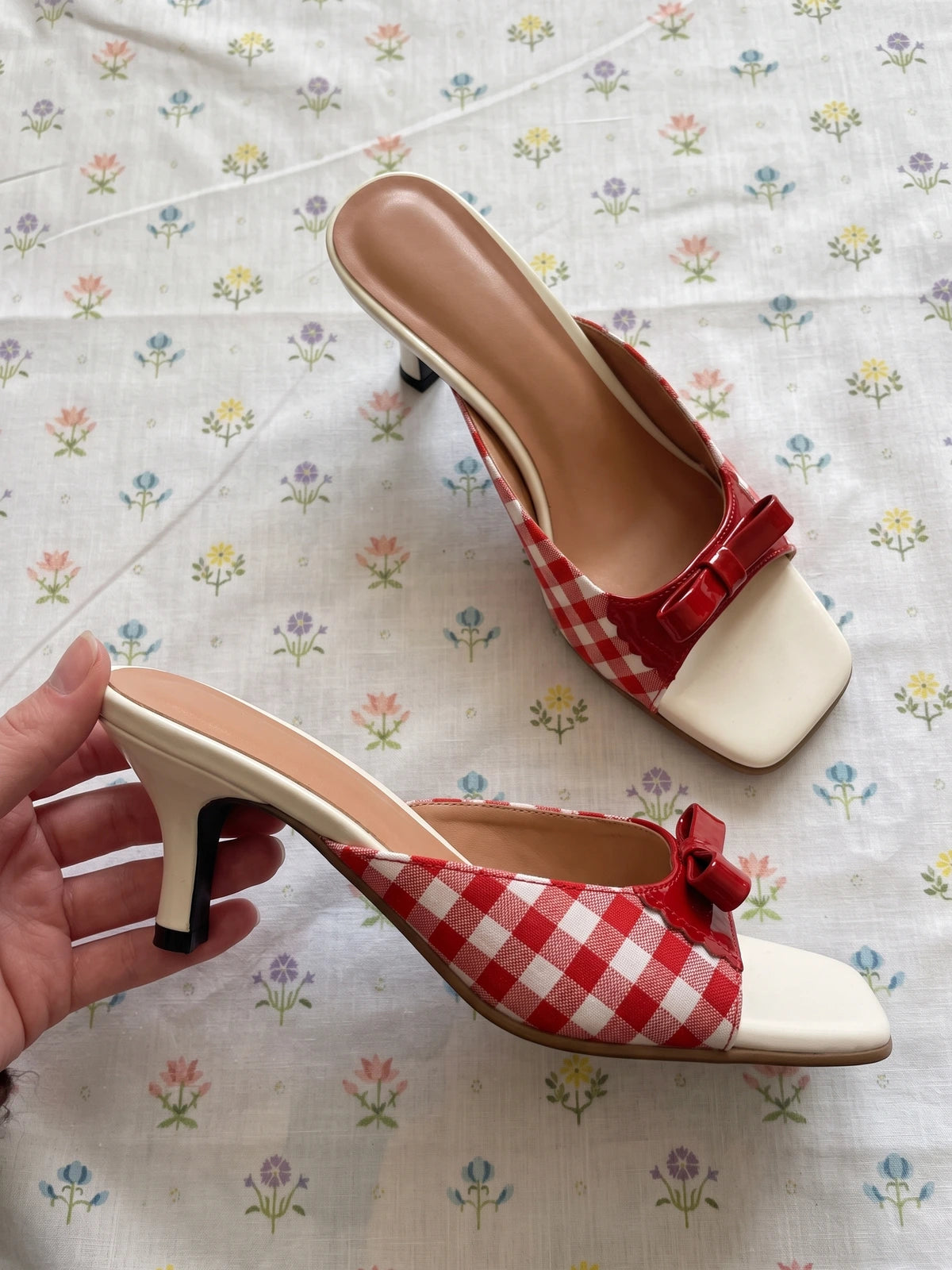 Albertine Gingham Bow Mules