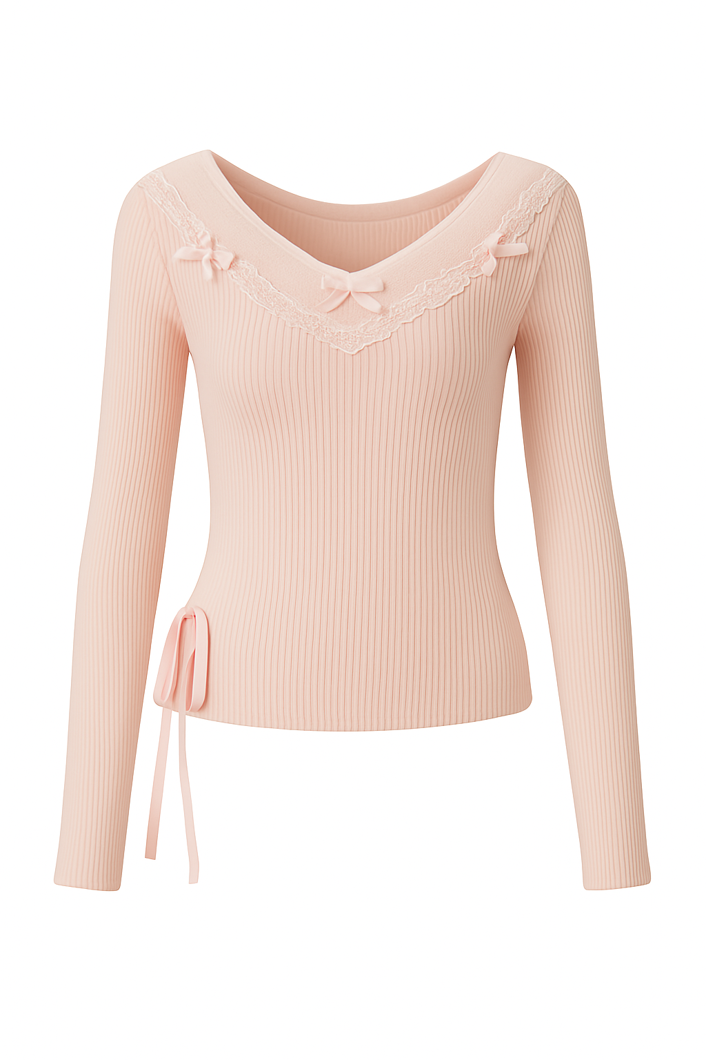 Pink Fluffy Lace Split Knit Sweater