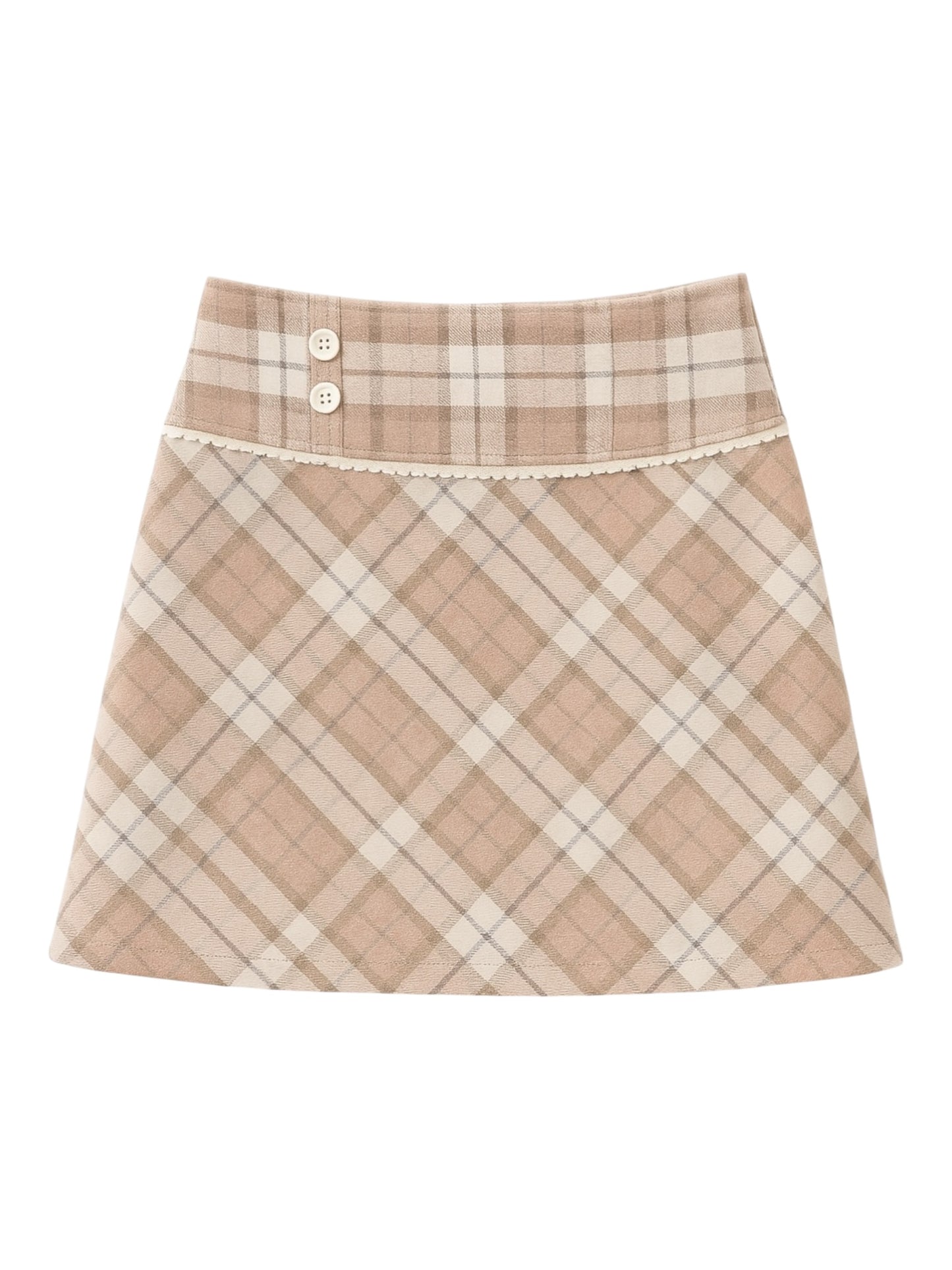 Pink Plaid Woolen A-Line Short Skirt