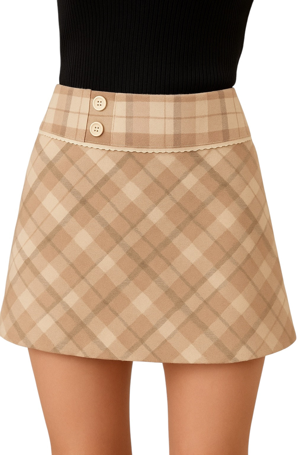 Pink Plaid Woolen A-Line Short Skirt