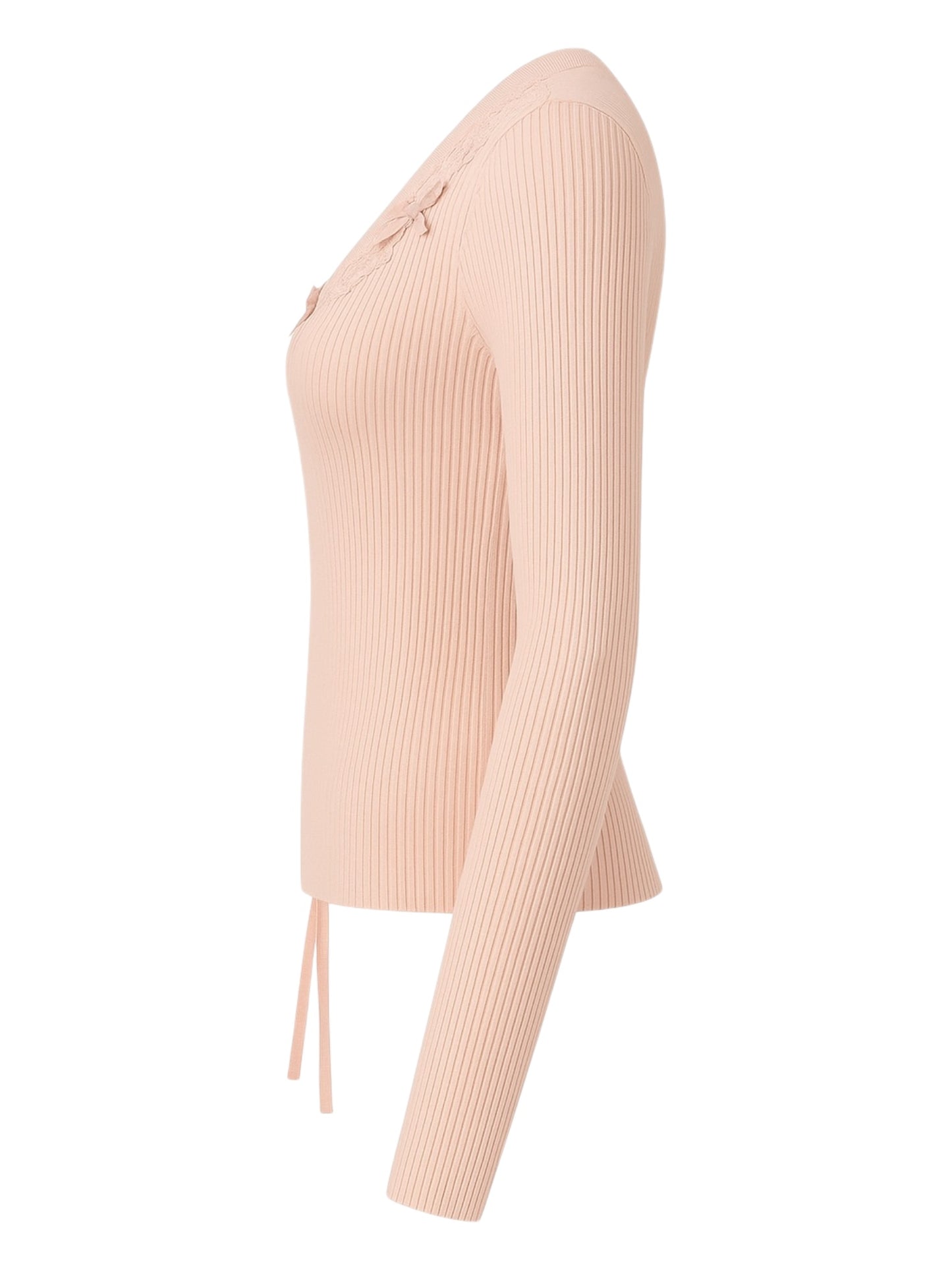Pink Fluffy Lace Split Knit Sweater
