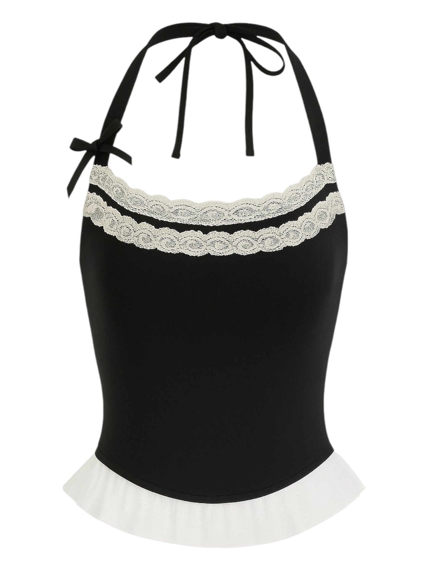 Bow Lace Halter Neck Slim Top