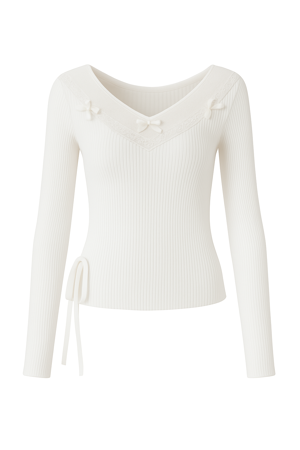 White Fluffy Lace Split Knit Sweater