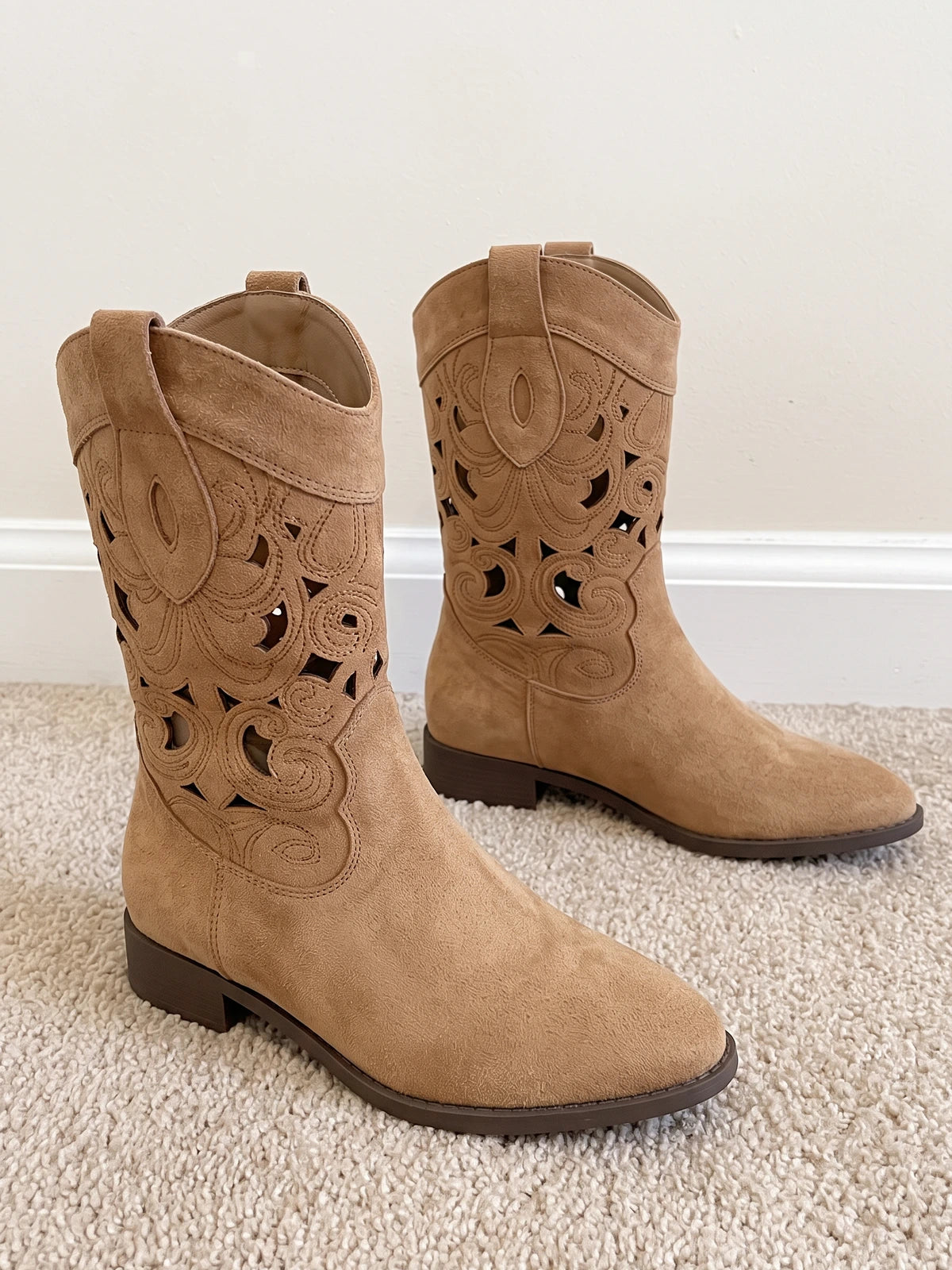 Zelie Laser-Cut Suede Western Boots