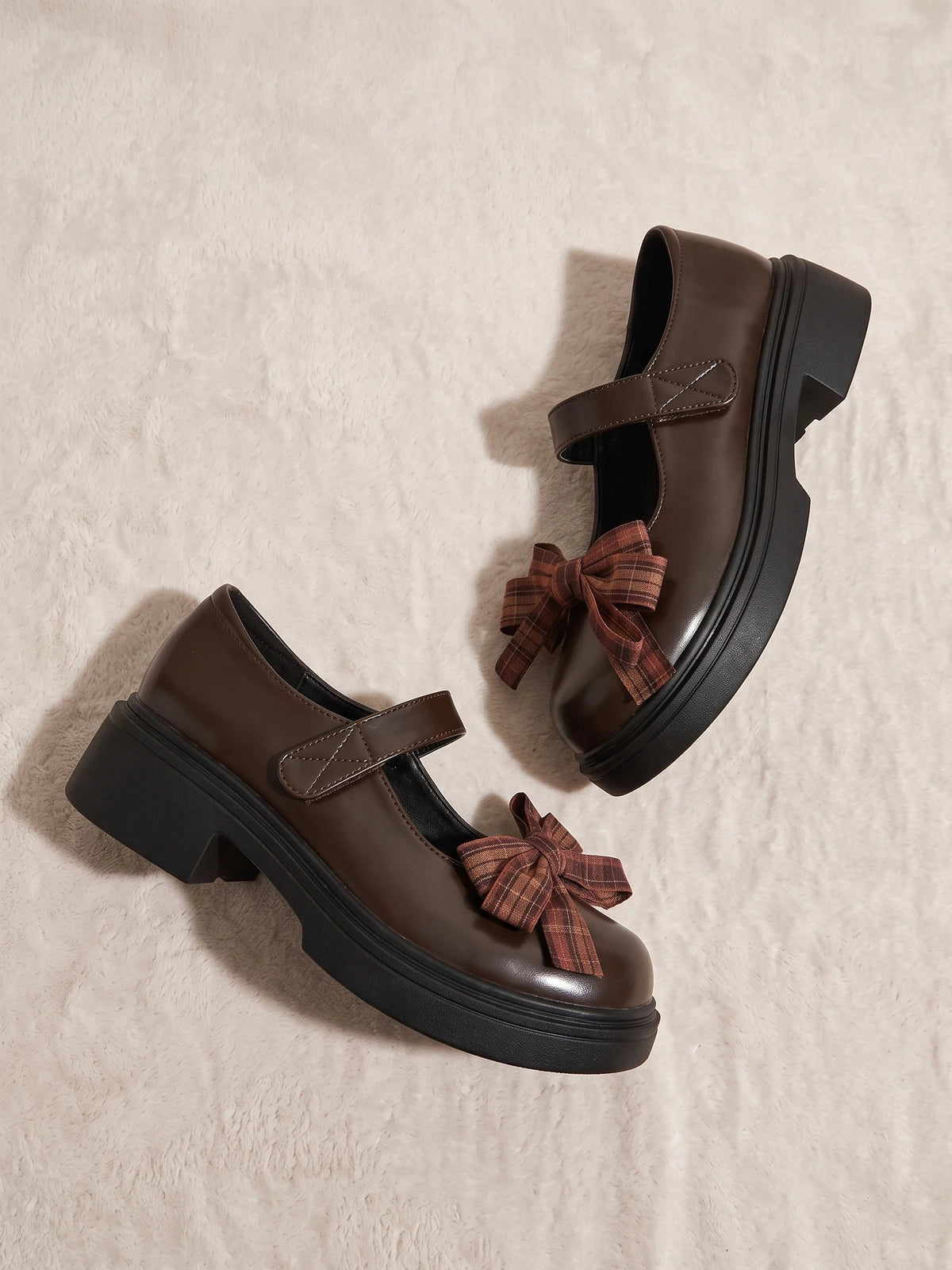 Prudence Plaid Bow Mary Jane Platforms