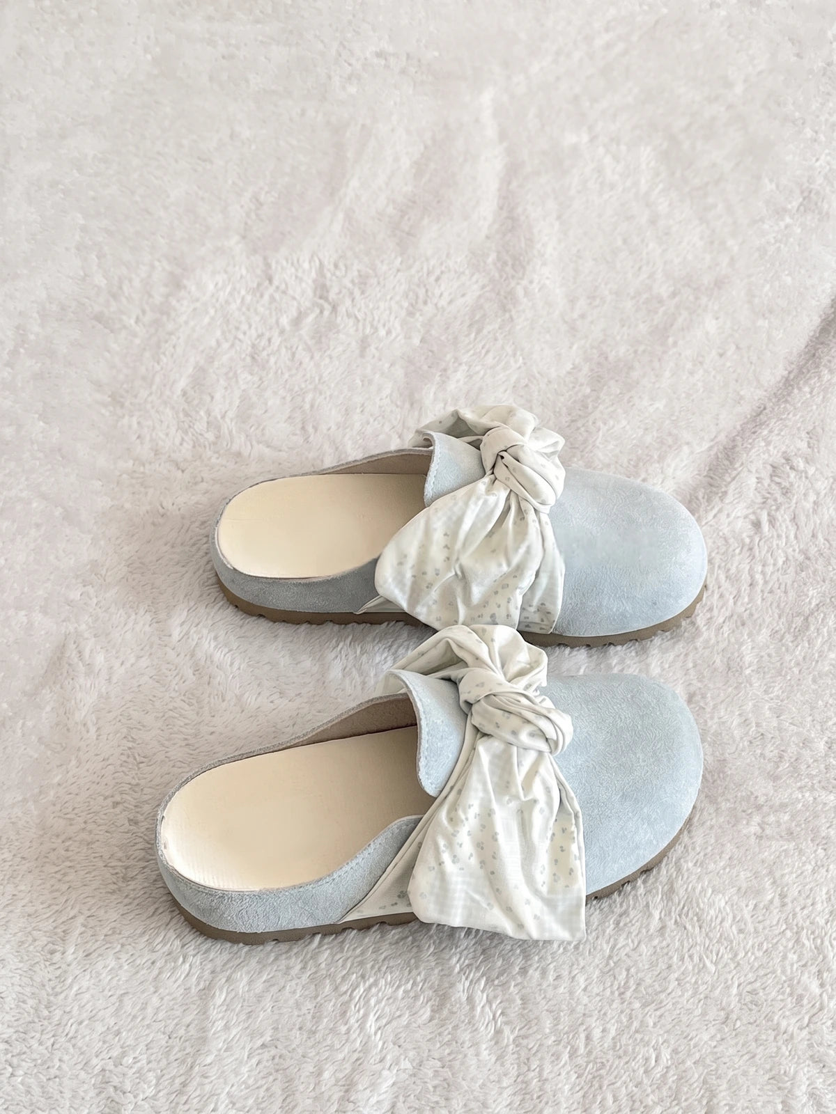 Arelie Floral Bow Suede Mules