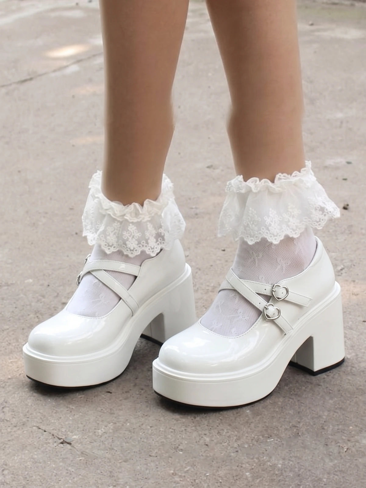 Mignettelle Heart Buckle Platform Mary Janes