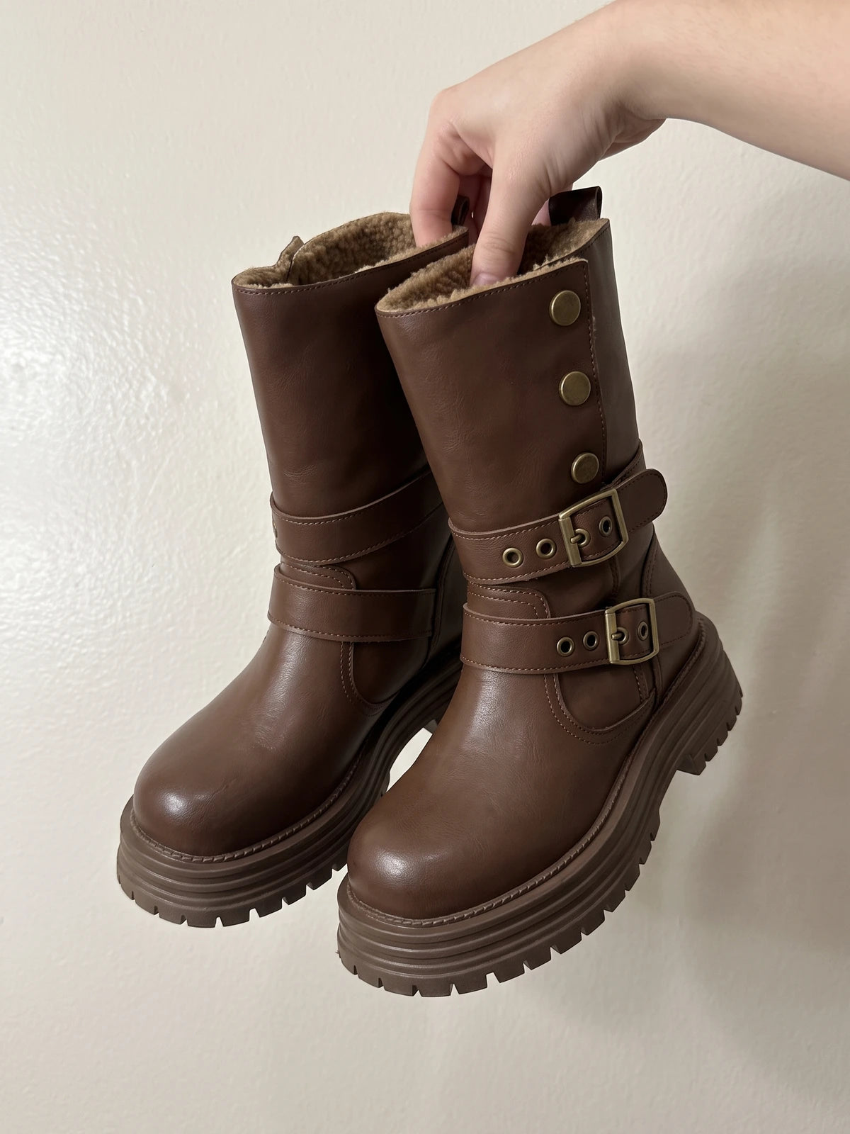 Violaine Buckle Lug Mid-Calf Boots