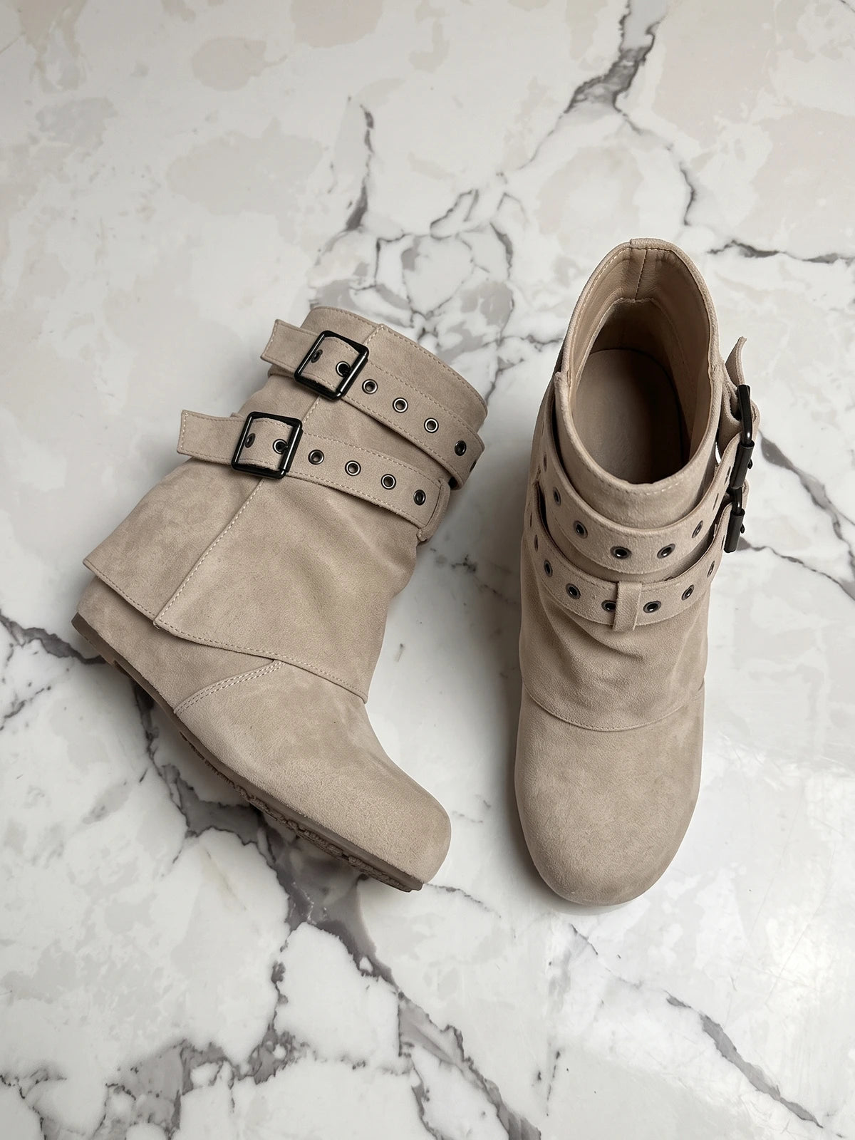 Aureliette Buckled Microsuede Ankle Boots