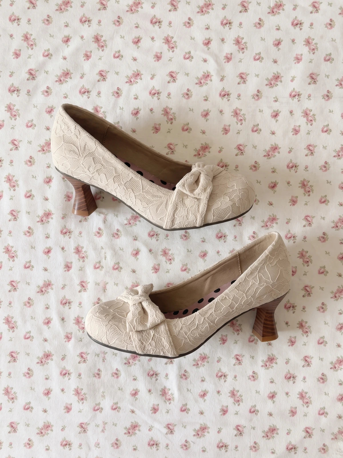 Orianelle Lace Bow Flared Heels