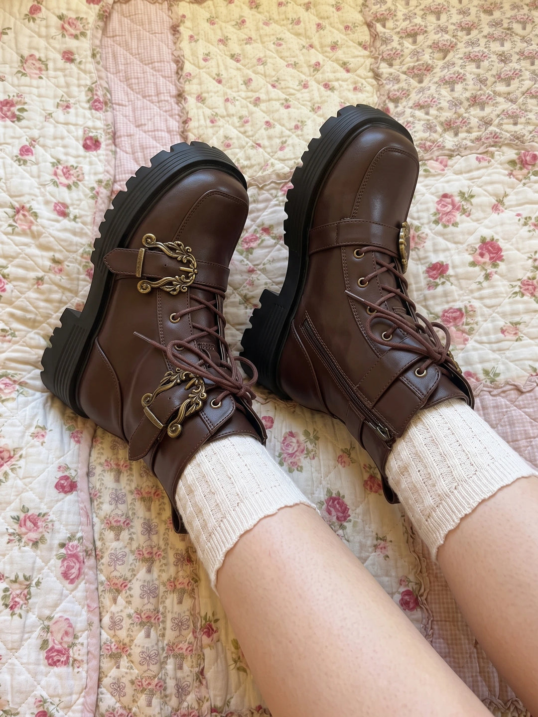 Mignettine Ornate Buckle Lug Boots