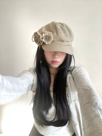 Floral Accent Octagonal Duckbill Hat