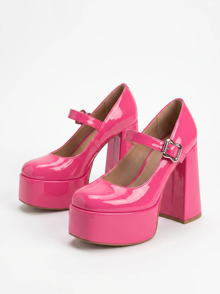 Zorina Hot Pink Patent Mary Jane Heels