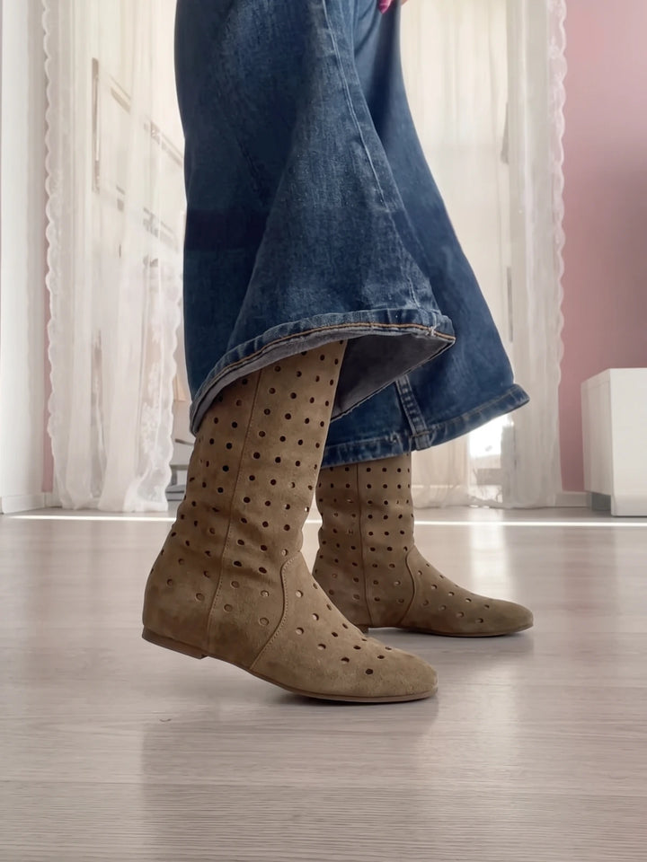 Vivienne Perforated Suede Knee-High Boots