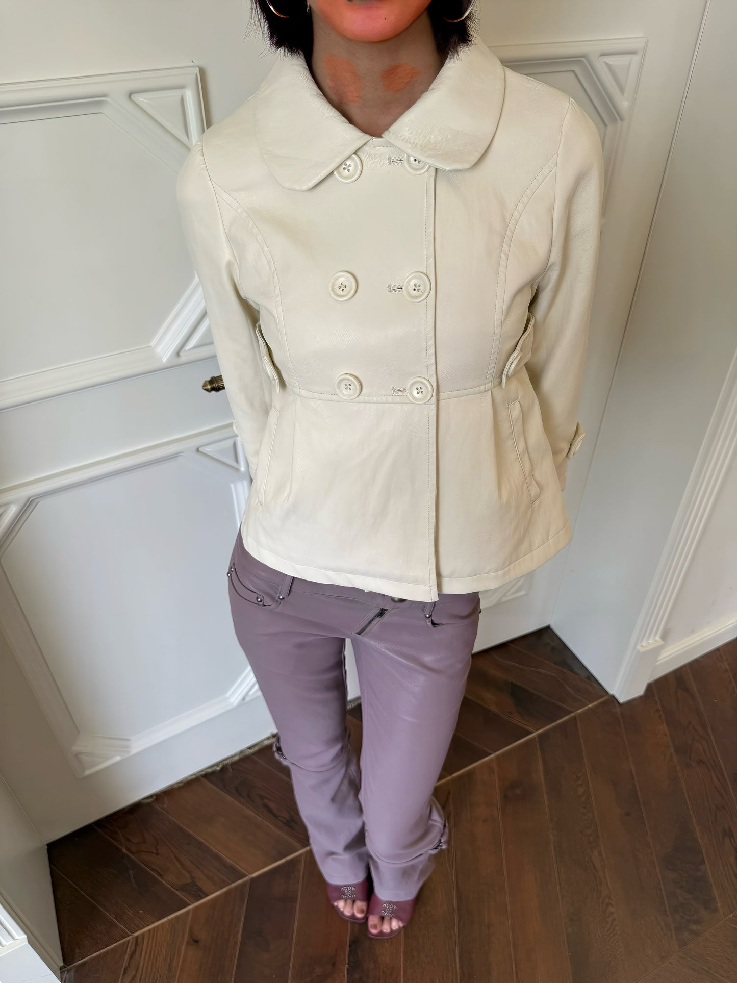 Classic Peter Pan Collar Leather Jacket
