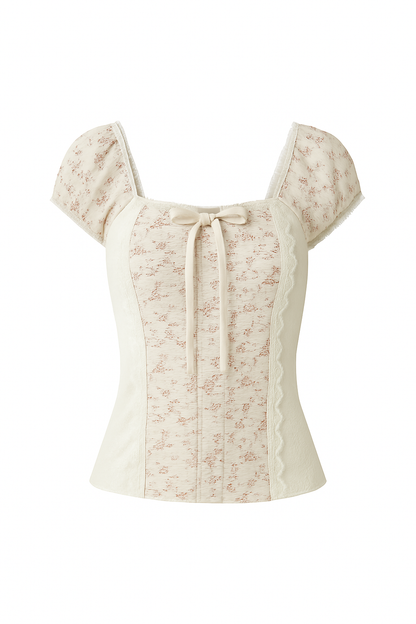 Retro Floral Lace Splicing Top