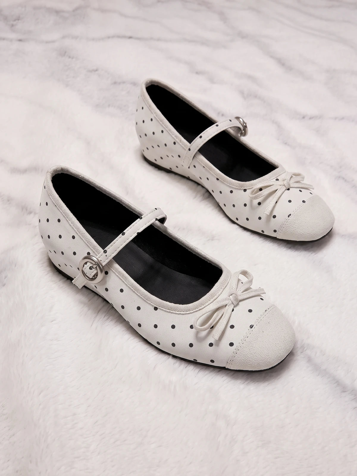 Zeline Polka Dot Suede Mary Jane Flats