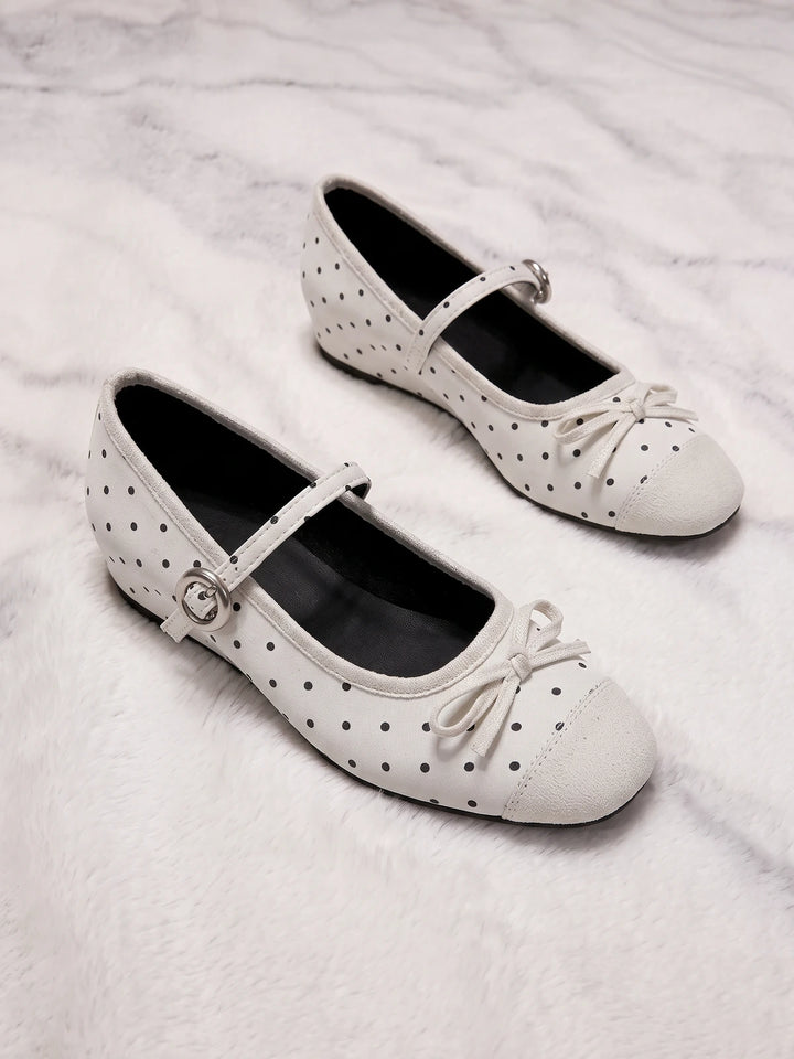 Zeline Polka Dot Suede Mary Jane Flats