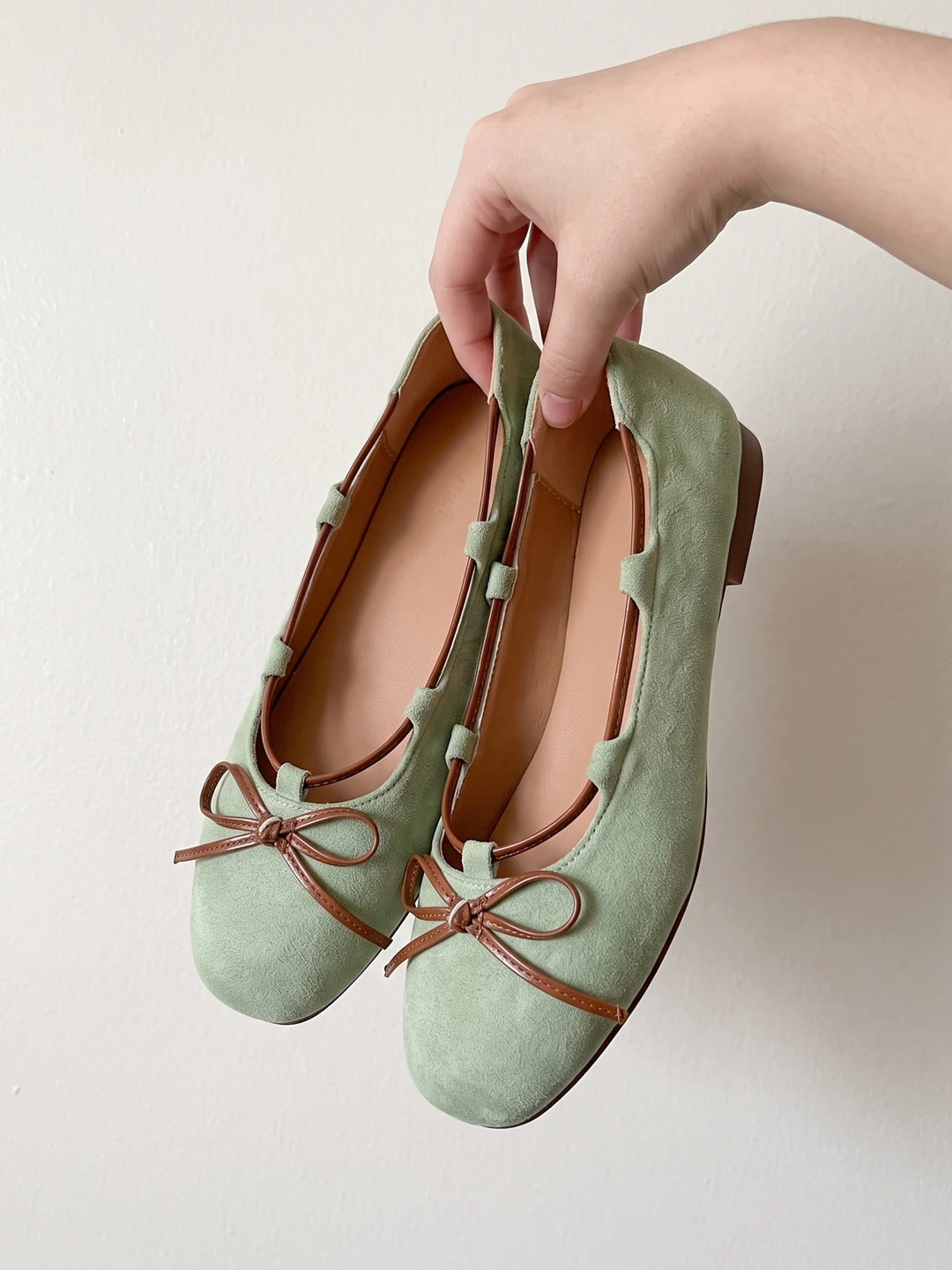 Avelina Sage Suede Bow Flats