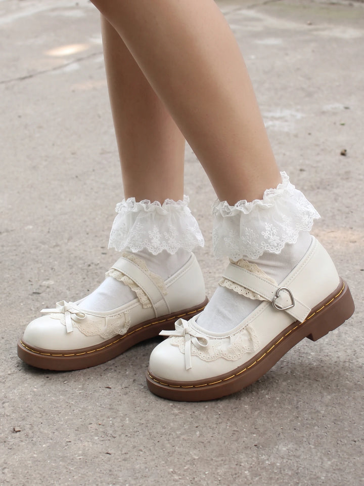 Soleil Lace Heart-Buckle Mary Jane Flats