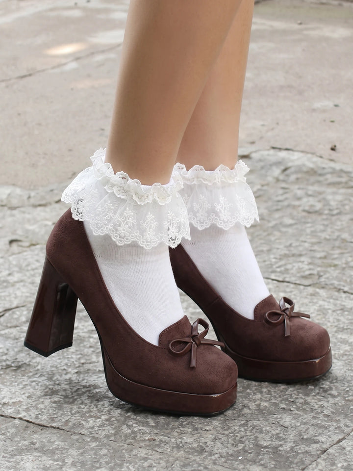 Mirelline Suede Bow Block Heels