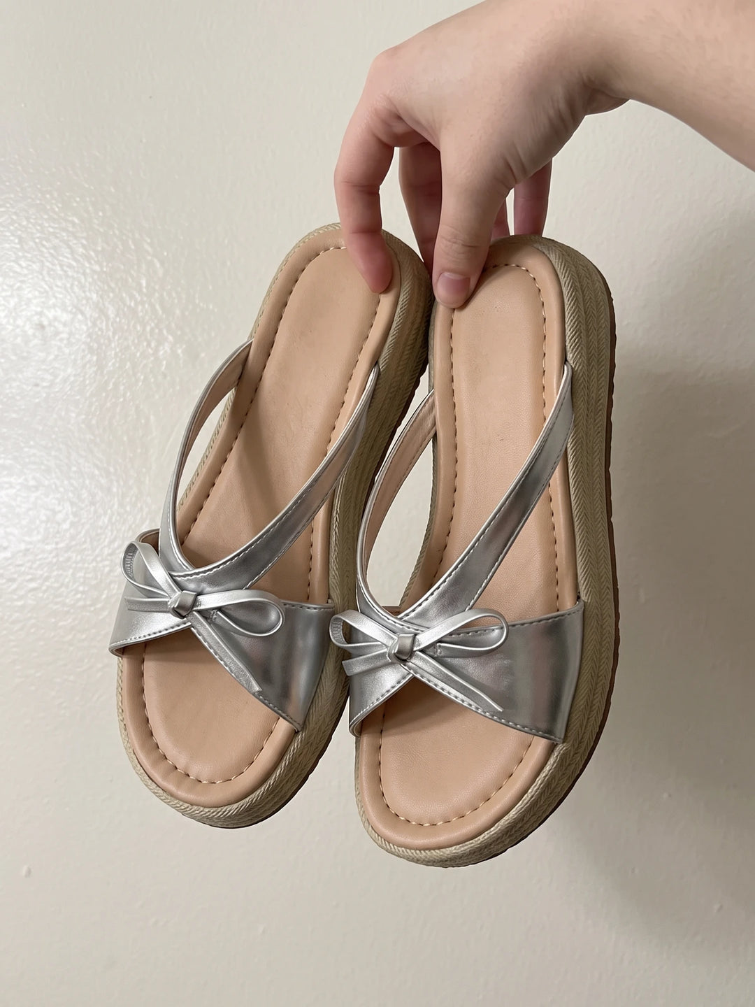 Mignettine Silver Bow Platform Sandals
