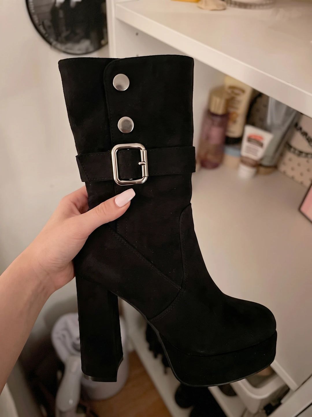 Victoria Buckled Suede Heeled Boots