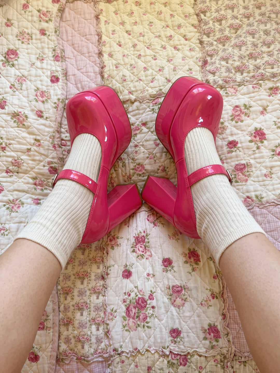 Zorina Hot Pink Patent Mary Jane Heels