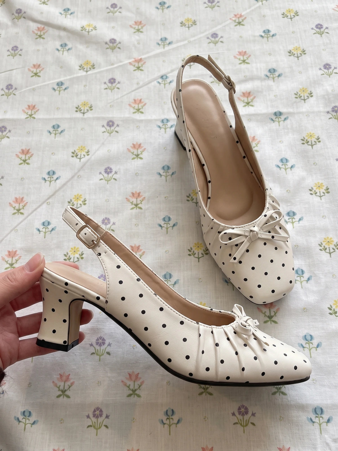 Fleurette Polka Dot Slingback Heels